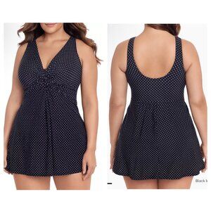 Miraclesuit Pinpoint Polka Dot One Piece Dress Swimsuit DD-Cup Women 10 Black